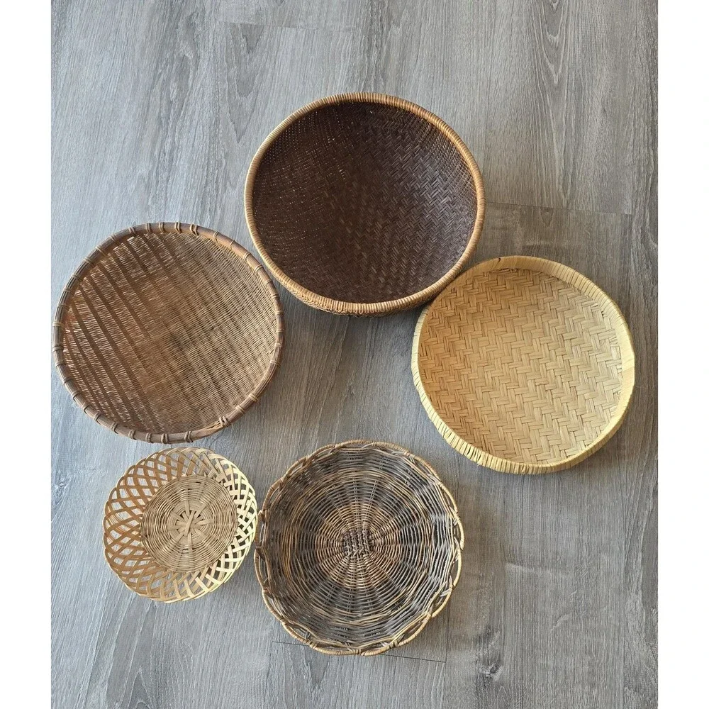 Lot Of 5 Wicker Rattan Basket Decor Boho Vintage Decor Wall / Storage - Picture 2 of 13